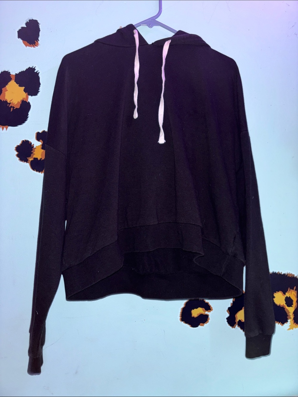 3X Forever 21 Black Hooded Sweater with White Drawstrings